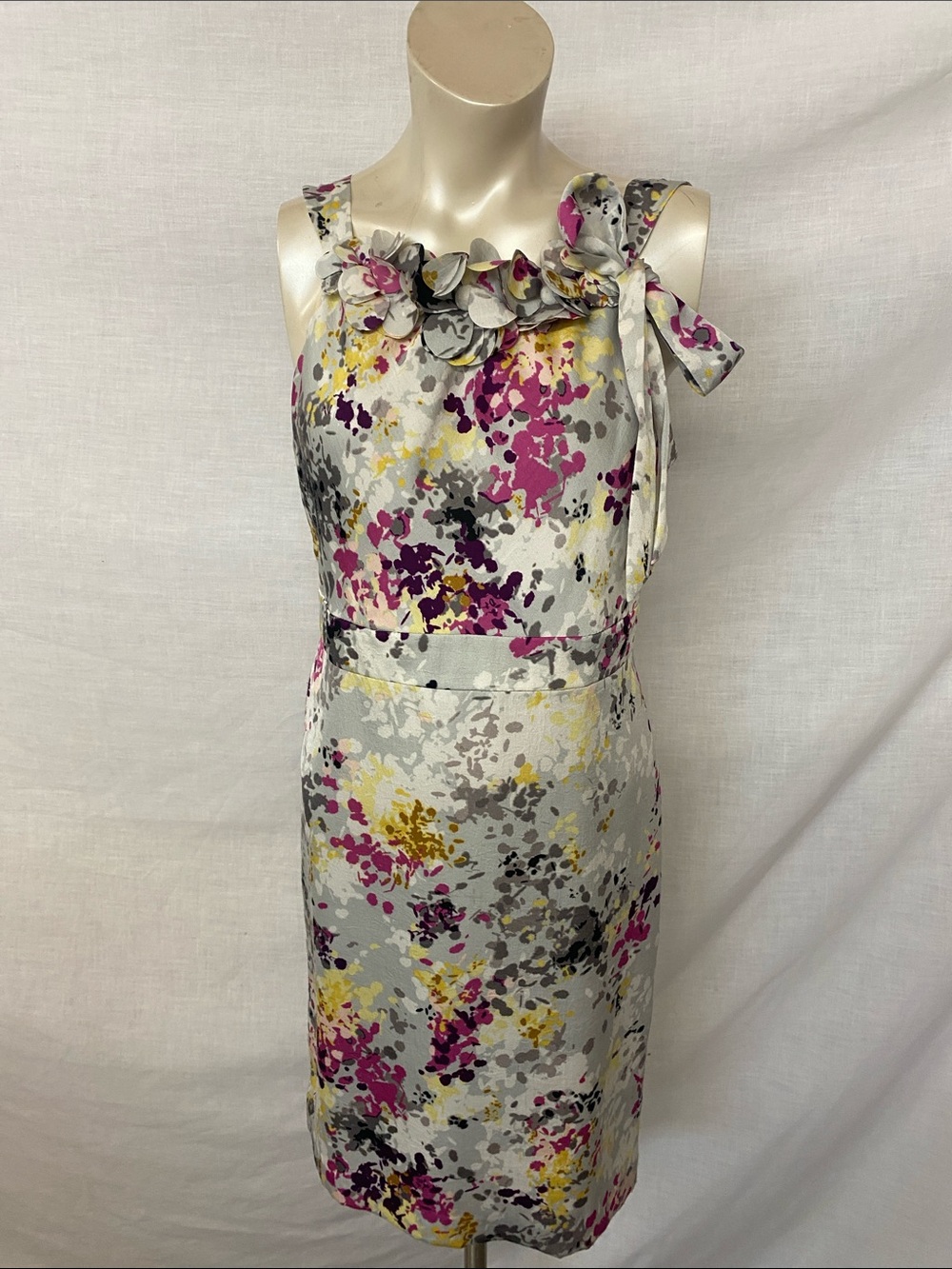 LOFT Floral Sheath Mini Dress in Gray, Pink & Yellow